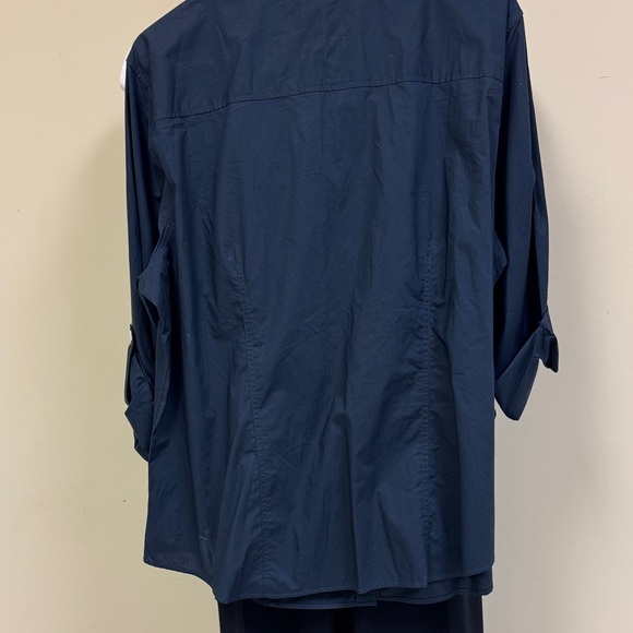 Talbots Navy Ruffled Button-Down Blouse - Picture 7 of 7